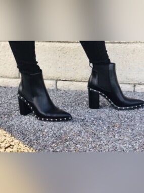 Charles David Black Ankle Boots with Silver Studs